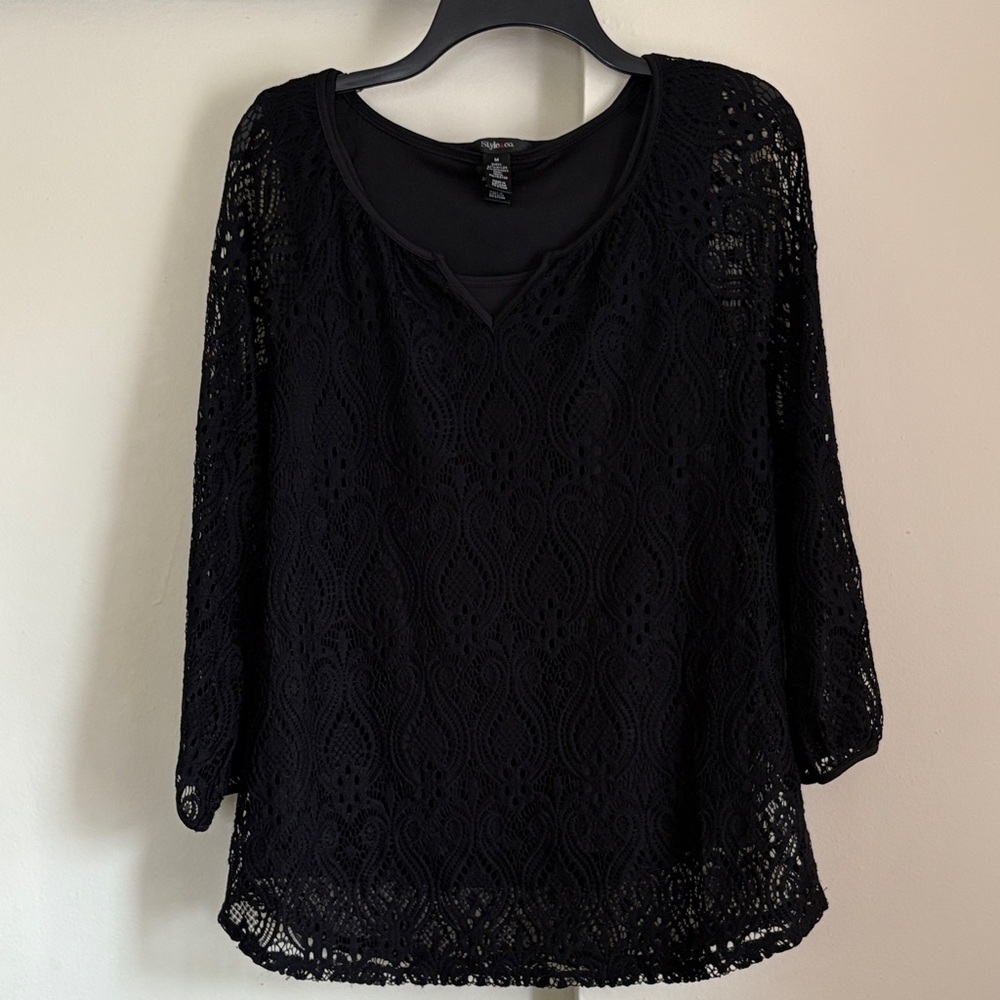 Style & Co. Lace Elegant Black Women's Top